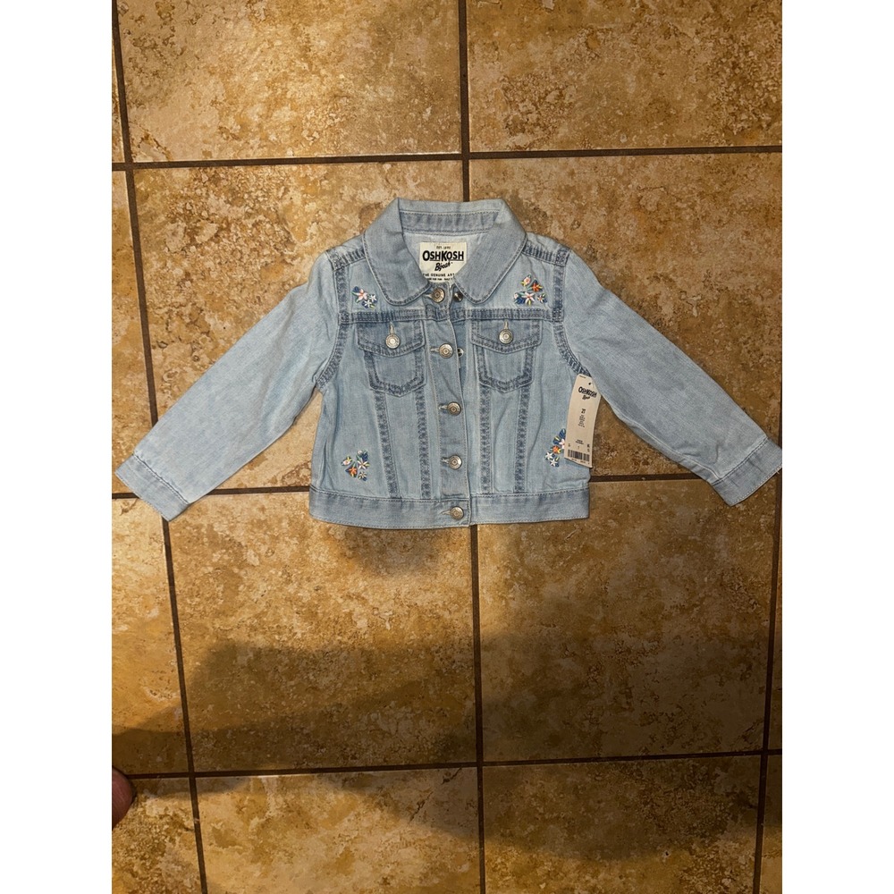 OshKosh Bgosh Toddler Girls Floral Embroidered Denim Jacket Light Wash 2T NEW
